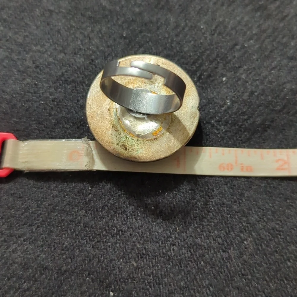 Vintage Brass Tone Round Nautical Theme Adjustable Statement Ring